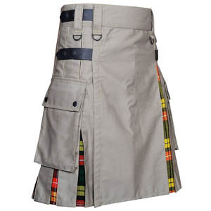 Kilt utilitaire hybride fait main en kaki avec tartan Buchanan, kilt sur mesure pour homme - Product Image 1