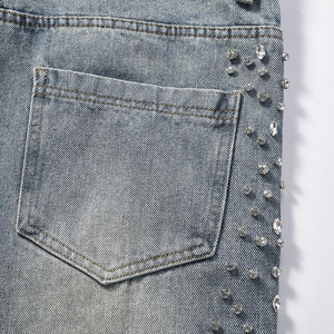 กางเกงยีนส์ทรงหลวมสำหรับผู้ชายกางเกงยีนส์โอเวอร์ไซส์ล้างด้วยพลอยเทียมออกแบบได้ตามต้องการดีไซน์ล่าสุด - Product Image 4