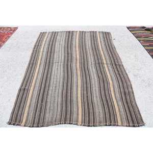 Turkish Rug, 4.9x6.6 ft Vintage Rug, <b>Brown</b> Gray Solid <b>Wool</b> Rug - Product Image 1