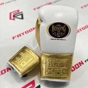 Premium Quality No Boxing No Life White Golden Lace Up Sparring Boxing <b>Gloves</b> Kickboxing Training Shock Absorbing Padding <b>Gloves</b> - Product Image 1