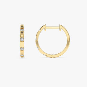 14K oro sólido delicado 0,12 Ct diamante Huggie pendientes de aro joyería fina lujo minimalista Micro Pave ajuste aro mujeres pendientes - Product Image 4