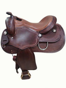 Cesta Tooled Western Master Reining Leather Horse Saddle con árbol cubierto de cuero crudo de madera y estribo de envoltura de cuero crudo de plástico - Product Image 6