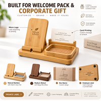 Stasiun Pengisian Daya Multi Perangkat Bamboo Family untuk Ponsel, Tablet, E-Reader, Organizer Bertingkat, Penyimpanan Kabel Tersembunyi, Organizer Kantor