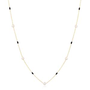 Collar de Cadena con Diseño de Perlas Esmaltadas en Negro, Hecho a Mano, Venta al por Mayor, Joyería Turca de Plata de Ley 925 - Product Image 1