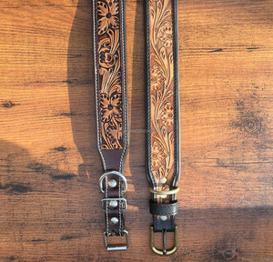 Latest Hot Selling Floral Hand Tooled Leather Dog Collar for Pets Real Genuine Leather <b>Padded</b> Adjustable Accessory for Neck Belt - Product Image 3