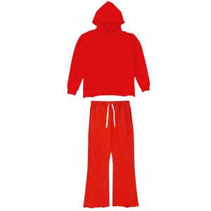 Chándales bordados desgastados de lana de algodón 100% pantalones de chándal acampanados de algodón trajes de chándal de lavado ácido - Product Image 3