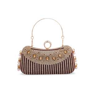 Pochette de mariée marron de luxe P14997 sac à main/sac de fête en soie à motif floral doublé de satin et de polyester - Product Image 3