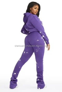OEM Custom Logo Heavyweight Fashion Jogger Suit Hoodies and Flared Pants Tracksuit for Women Design - Product Image 3
