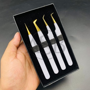 Pinces à cils fines en or blanc 90 45 degrés, en acier inoxydable, logo personnalisé, forte adhérence, pinces à cils pour extensions de cils - Product Image 5