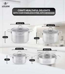 Juego de Ollas de Acero Inoxidable de Alta Gama de 8 Piezas (18/10) con Tapas de Vidrio con Borde de Acero y Soporte para Inducción - Product Image 2