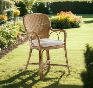 Chaise de salle à manger avec accoudoir design de luxe chaise de salon chaise en osier et bambou naturel assise de style moderne - Product Image 1