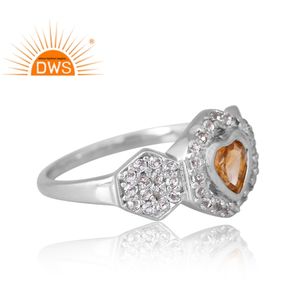 แหวนพลอยบุษราคัมสีธรรมชาติชุบด้วยเงินแพลเลเดียมดีไซน์ใหม่ - Product Image 4