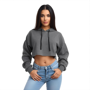 Women's <b>Crop</b> <b>Top</b> Hoodie Fashionable Short Hoodie with Soft Cotton Fleece Fabric and OEM/ODM Private Label Options - Product Image 5