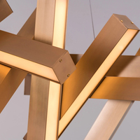 Lustre LED Sculptural Moderne, Suspension Artistique en Cristal Doré Rectangulaire, Économie d'Énergie