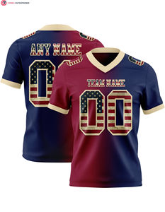 Maillot de football personnalisé marine Vintage USA Flag 100% polyester authentique dégradé forme carrée manches courtes motif solide - Product Image 1