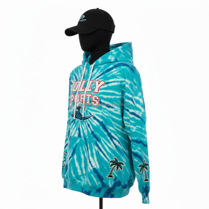 Sweat à capuche pour femme 320 GSM en molleton de coton de haute qualité, style tie-dye bleu délavé à l'acide, avec logo brodé personnalisé - Product Image 4