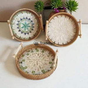 Plateau de service décoratif mobile moderne en rotin naturel de qualité supérieure fait à la main, plateau de cuisine Tradebyd - Product Image 6