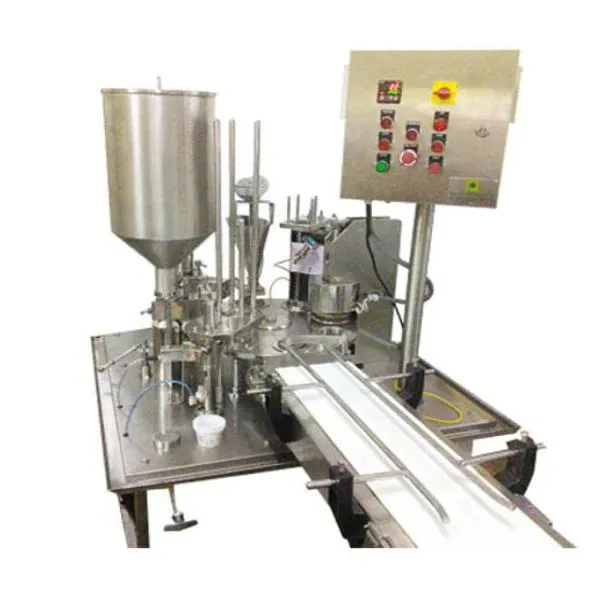 Máquina de enchimento e costura de copos de cabeça única tipo rotativo automático econômico para embalagens de produtos viscosas (1-8-R)