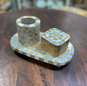 Quemador de Mubkhar con incrustaciones de hueso de lujo con bandeja Soporte de madera personalizado Bakhoor para decoración de eventos en el hogar Eid Mubarak Special - Product Image 5