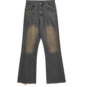 กางเกงยีนส์เอวยางยืดสำหรับผู้ชาย, กางเกงผ้าฝ้ายทรงตรงทรงหลวมระบายอากาศได้สไตล์สตรีท - Product Image 3