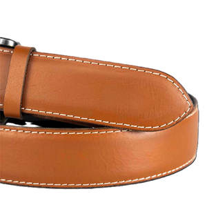 Cinturón de Cuero para Hombre con Borde de Pluma, Estilo Clásico, Casual, de Cuero Vacuno Genuino, Duradero, Accesorio Formal, Hebilla de Níquel Cepillado - Product Image 2