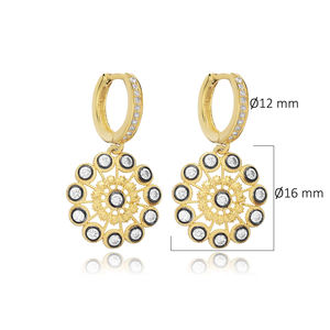 CZ tinta negra Mandala diseño CZ piedra colgante pendiente turco 925 plata esterlina joyería al por mayor - Product Image 2