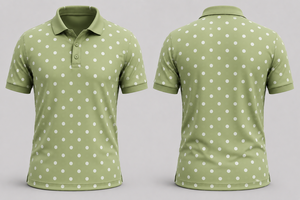 เสื้อโปโลผู้ชายสีเขียวอ่อนลายจุด แต่งขอบสีดำเรียบหรู แขนสั้น ผ้าฝ้ายลำลอง สำหรับเล่นกอล์ฟ ดีไซน์เสื้อฤดูร้อน - Product Image 2