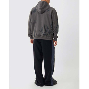 Sudadera con Capucha de Algodón Gris de Manga Larga de Alta Calidad, Talla Grande, Holgada, con Cierre Completo, Estampado Gráfico Cuadrado para Hombre - Product Image 2