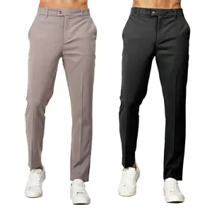 กางเกงลำลองทรงสลิมฟิตสำหรับผู้ชายกางเกงสูทชิโนเอวกลางสีทึบพร้อมโลโก้ตามสั่ง - Product Image 5