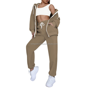 Unisex Casual Winter Two-Piece Jogger Women's Long Sleeve Solid <b>Pattern</b> Sweatsuit OEM Patches Decoration Wholesale Tracksuit - Product Image 4