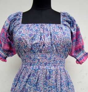 เดรสยาวแขนสั้นทรงหลวมพิมพ์ลายดอกไม้สำหรับผู้หญิงเดรสลำลองไซส์ใหญ่พิเศษสำหรับฤดูร้อนมีกระดุมธรรมชาติ - Product Image 5