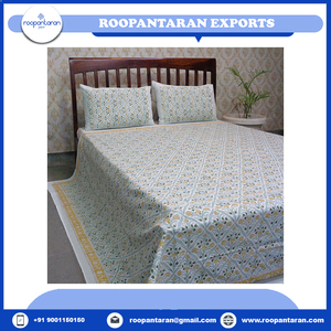 Juego de colcha de último diseño, bloque de mano impreso, bien absorbente, 100% algodón suave, tamaño Queen, colcha con 2 fundas de almohada a la venta - Product Image 6