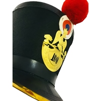 Casco Shako Napoleónico Genérico Negro de Cuero Vacuno con Logotipo Metálico, Transpirable, para Todas las Estaciones, para Bandas de Marcha y Reenactaciones