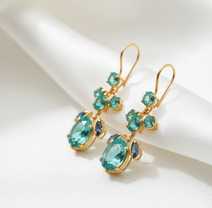 Boucles d'oreilles pendantes multiformes en topaze bleue hydro pour femmes |   5 pouces |   13 grammes |   Boucles d'oreilles pendantes en argent sterling 925 plaqué or 18 carats - Product Image 5