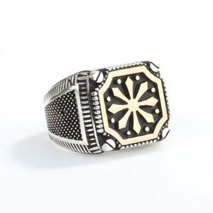 925 Sterling Silver Men's <b>Ring</b> with Square Snowflake Motif 14.31g 1.7cm for Gift Occasions - Product Image 2