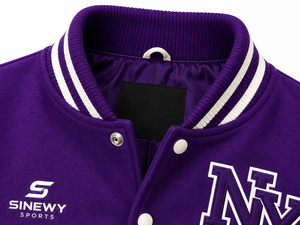 SINEWY Men's <b>Purple</b> Varsity Jacket With NY Embroidery Preppy Style Turn-down Collar Regular Fit Autumn Wear - Product Image 3