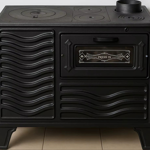 Estufa de leña de hierro fundido rojo Dorello con calor de horno en estilo - Product Image 1