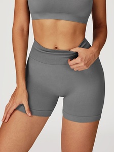 Women's 2 Piece Solid Gray Yoga Set High Waist Shorts Seamless Crop Top Racerback Sports <b>Bra</b> Workout Gym Fitness Workout Outfit - Product Image 3