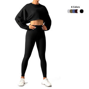 Traje de Yoga para gimnasio de 2 uds para mujer, camisas cortas transpirables de entrenamiento ajustadas, sujetador, Top largo, mallas sueltas para trasero, conjunto de Yoga deportivo - Product Image 1