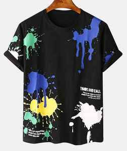 Personalizado OEM/ODM peso pesado de alta calidad 100% algodón pintura impresa al por mayor camisas para hombre algodón liso dos tonos ropa de calle camiseta - Product Image 1