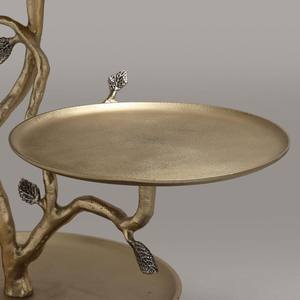 ชั้นวางเค้ก 3 ชั้น ดีไซน์กิ่งไม้สีทอง ประดับใบไม้โลหะ ตกแต่งด้วยดีไซน์ธรรมชาติ เหมาะสำหรับงานแต่งงานและงานเลี้ยง - Product Image 6