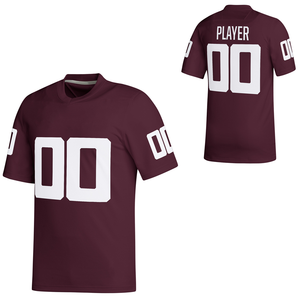 Nouvelle arrivée, maillot de football américain pour adultes, impression par transfert thermique personnalisée, uniforme respirant, 100% polyester, violet foncé, short - Product Image 1