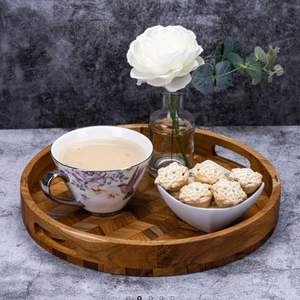 Bandeja de servicio redonda de madera natural de nuevo diseño con asa para mesa, restaurante y cocina, uso al por mayor de Vietnam - Product Image 3