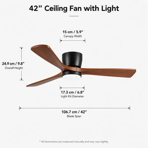 Ventilateur de plafond en bois massif avec lumière, télécommande, 42 pouces, profil bas, montage encastré, moteur DC, application, réversible, silencieux, stock Europe - Product Image 6