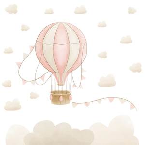 Made In Germany - Home Decor Canvas <b>Picture</b> Hot Air Balloon With Clouds Pink - Beige Pink Wall Art - Stretcher <b>Frame</b> Art - Product Image 5