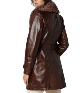 Kivotech เสื้อโค้ทหนังแกะสีน้ำตาล, เสื้อโค้ทหนัง100% ยาวสำหรับผู้หญิงฤดูใบไม้ร่วงฤดูหนาว - Product Image 2