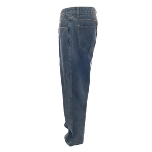 Pantalons en denim pour hommes, coupe droite, 100% coton, coupe ample, respirant, style vintage hip-hop, style streetwear, logo à la taille, décontracté, vente en gros - Product Image 4