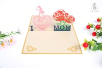 Carte de vœux pour la fête des mères Pop-Up 3D "I Love Mom" Lettre Papier Artisanat Impression offset 3D avec amour pour la mère