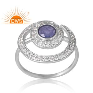Nuevo diseño elegante Anillo de piedras preciosas de topacio blanco y tanzanita natural chapada en paladio de plata esterlina Fabricante de joyería personalizada - Product Image 1