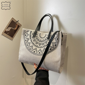 กระเป๋าผ้าใบผ้าฝ้ายสีขาวสำหรับผู้หญิงกระเป๋าสะพายไหล่พิมพ์โลโก้เป็นมิตรกับสิ่งแวดล้อม - Product Image 3